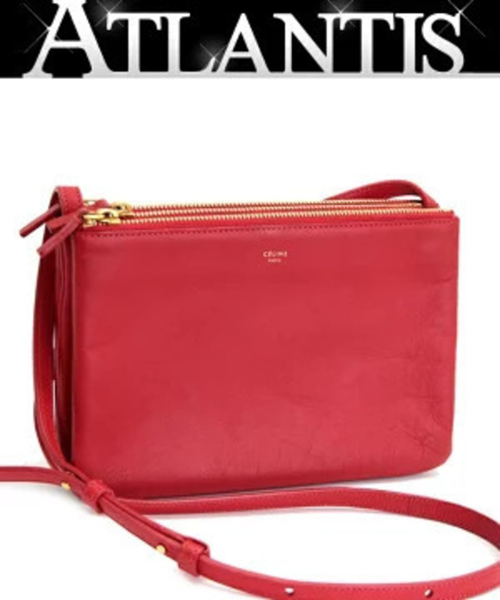 Celine Trio Crossbody Bag Lambskin Red